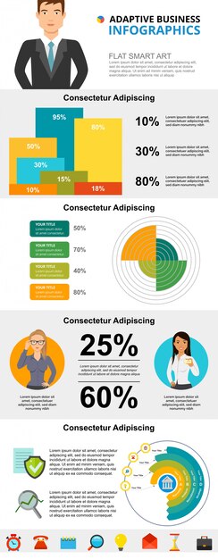 Conjunto de gráficos infografía concepto de economía y estadística