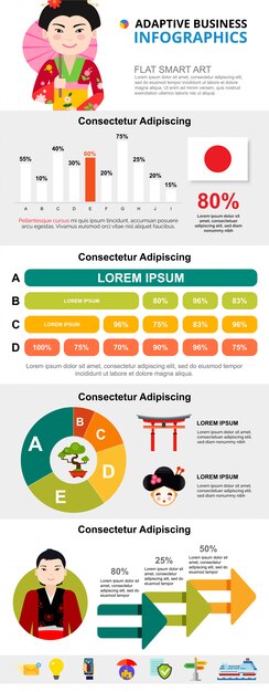 Conjunto de gráficos infográficos de concepto de cultura o analítica japonesa
