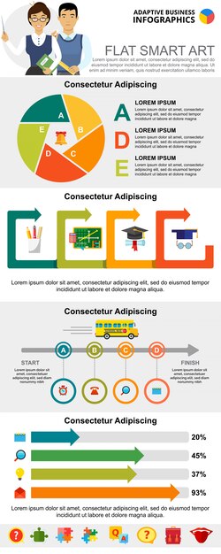 Conjunto de gráficos infográficos de educación y gestión.