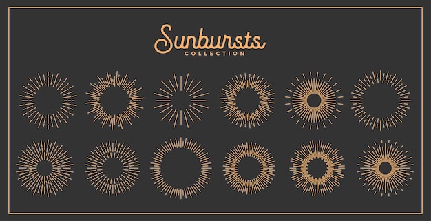 Conjunto grande de líneas dibujadas a mano de rayos de sol lineales
