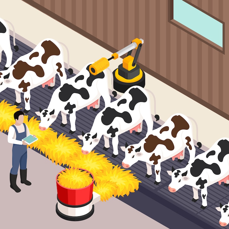 Vector gratuito conjunto de granja inteligente con tecnología isométrica ilustración vectorial aislado