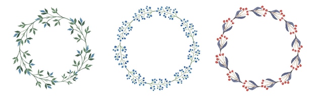 Conjunto de guirnalda floral acuarela