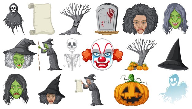 Conjunto de Halloween con monstruos aterradores.