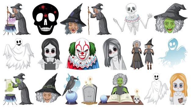 Conjunto de Halloween con monstruos aterradores.