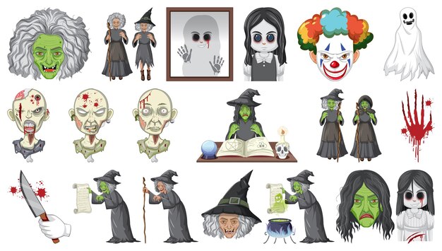 Conjunto de Halloween con monstruos aterradores.