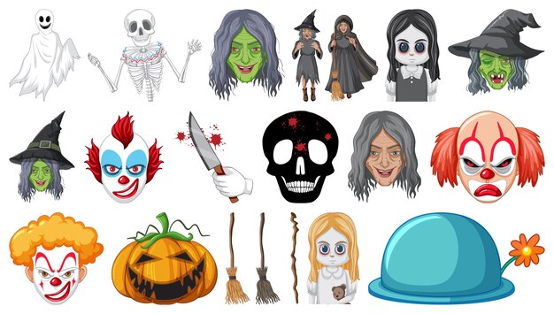 Conjunto de Halloween con monstruos aterradores.