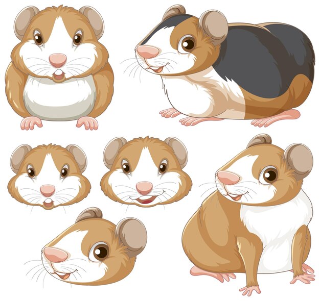 Conjunto de hamsters roedores personaje de dibujos animados