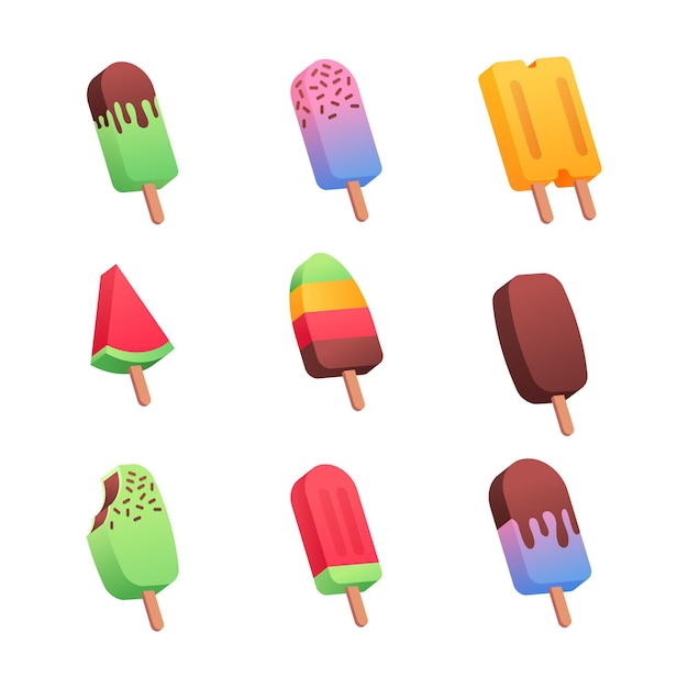 Conjunto de helado sabroso plano