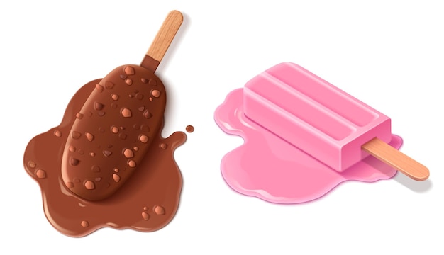 Vector gratuito conjunto de helados derretidos aislados sobre un fondo blanco