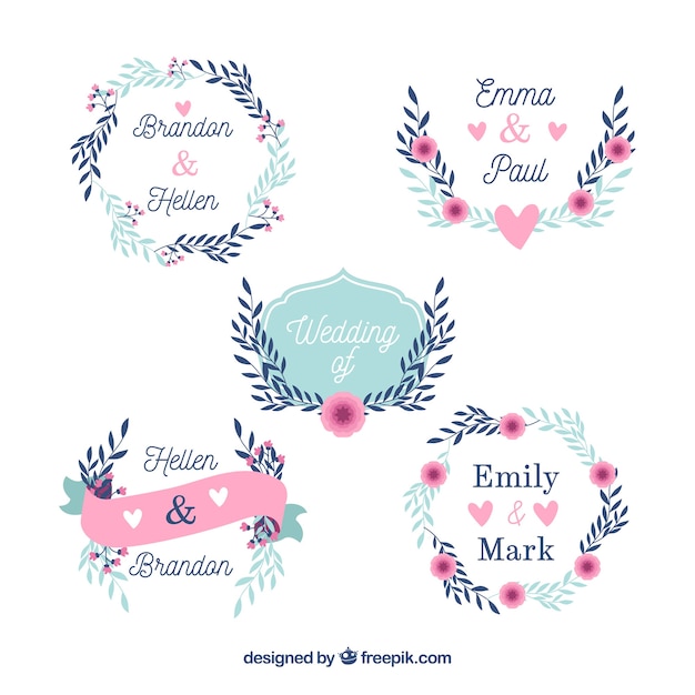 Vector gratuito conjunto de hermosas etiquetas de boda