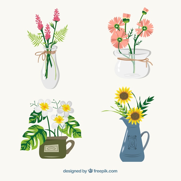 Vector gratuito conjunto de hermosas flores tropicales dibujados a mano