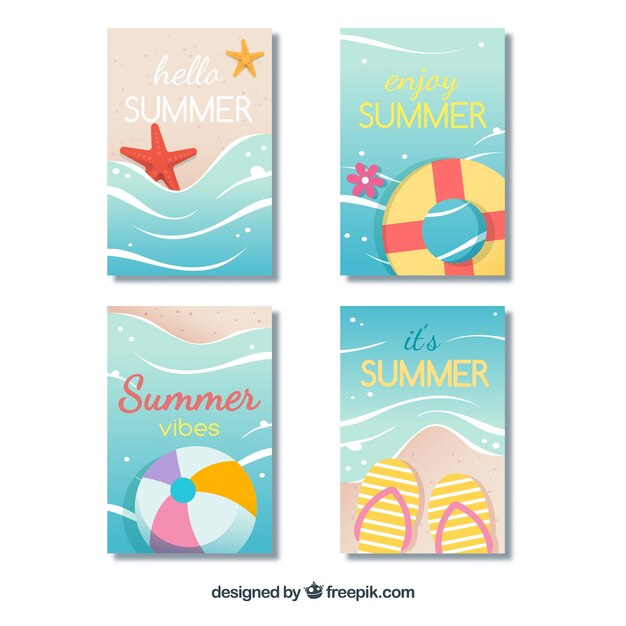 Conjunto de hermosas tarjetas de verano
