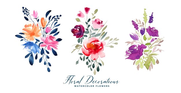conjunto de hermosos diseños de elementos de ramos florecientes en vector de estilo acuarela