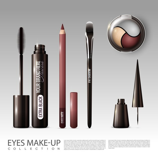Conjunto de herramientas cosméticas profesionales realistas