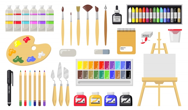 Conjunto de herramientas de dibujo y pintura