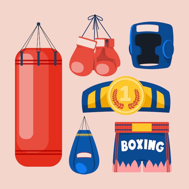 Vector gratuito conjunto de herramientas de equipo de boxeo