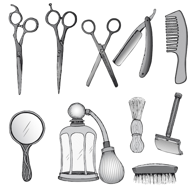 Conjunto de herramientas de peluquería vintage