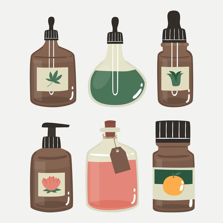 Vector gratuito conjunto de hierbas de aceite esencial para dibujar a mano plana