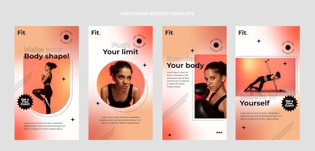 Vector gratuito conjunto de historia de instagram de fitness degradado