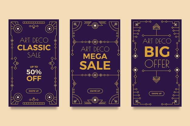 Vector gratuito conjunto de historia de venta art deco de diseño plano