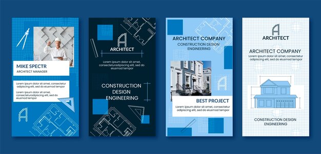 Conjunto de historias de instagram de desarrollo de arquitectura mínima