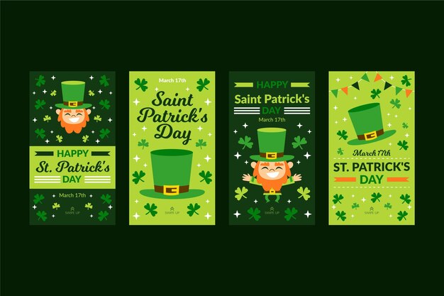 Conjunto de historias de instagram del día de san patricio