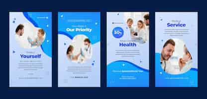 Vector gratuito conjunto de historias de instagram de establecimiento de salud degradado