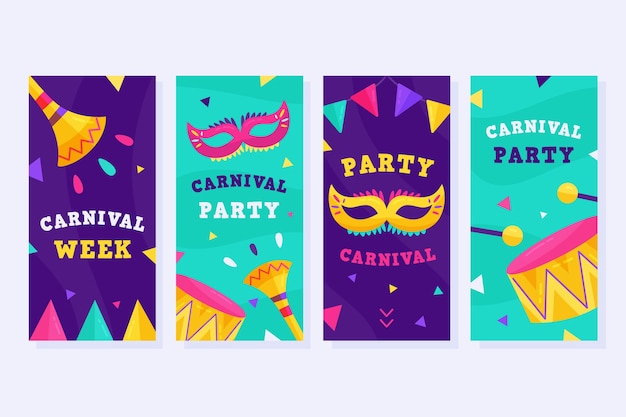 Conjunto de historias de instagram de fiesta de carnaval