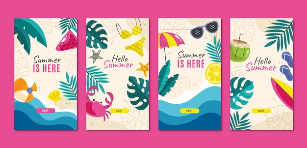 Conjunto de historias de instagram planas de verano