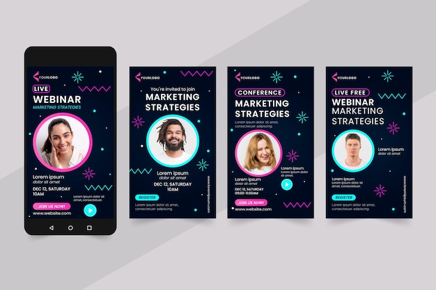 Vector gratuito conjunto de historias de instagram de seminarios web