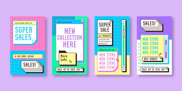 Conjunto de historias de instagram de vaporwave lineal