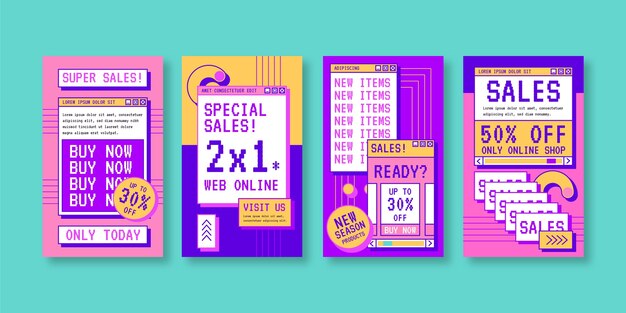 Conjunto de historias de instagram de vaporwave lineal