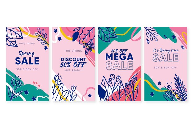 Conjunto de historias de instagram de venta de primavera colorida
