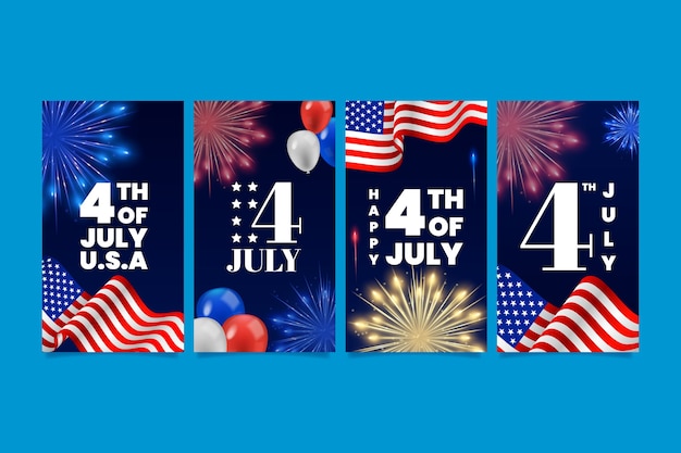 Conjunto de historias realistas de ig del 4 de julio.