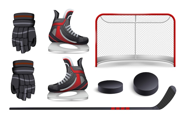 Vector gratuito conjunto de hockey realista