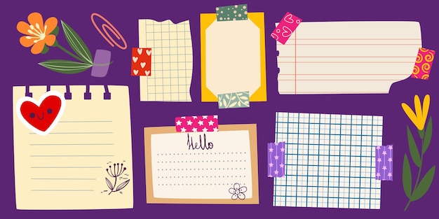 Conjunto de hojas de papel para notas de nota