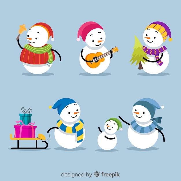 Vector gratuito conjunto de hombres de nieve de navidad