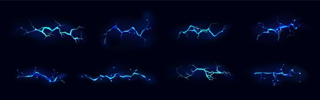 Conjunto de huelga de rayo eléctrico de color azul durante la noche