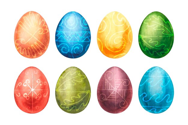 Vector gratuito conjunto de huevos de acuarela día de pascua