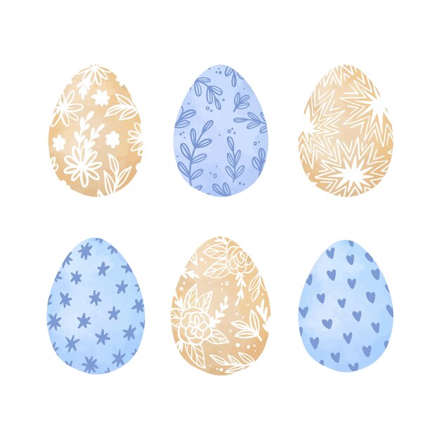 Conjunto de huevos de acuarela día de pascua