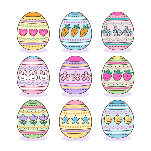 Conjunto de huevos de pascua dibujados a mano