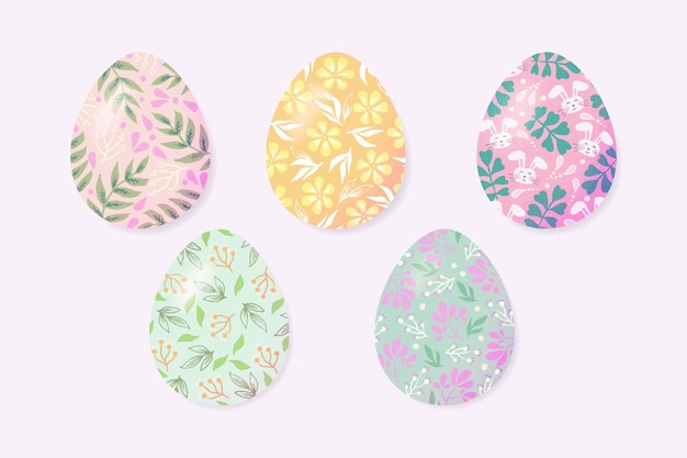 Conjunto de huevos de pascua de diseño acuarela