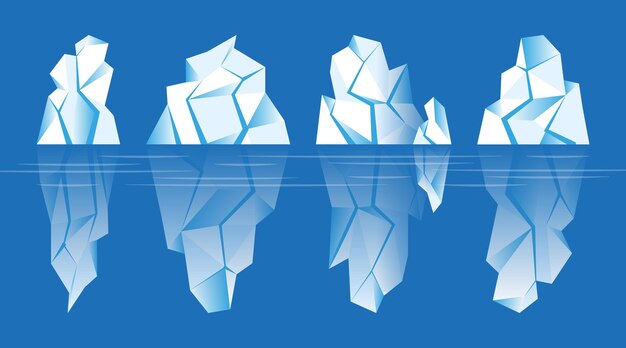 Conjunto de icebergs ilustrados en el océano.