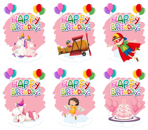 Vector gratuito conjunto de icono de cumpleaños lindo