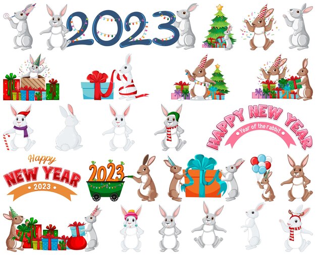 Conjunto de icono de elemento de año nuevo 2023