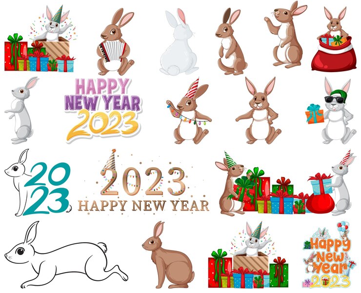 Vector gratuito conjunto de icono de elemento de año nuevo 2023