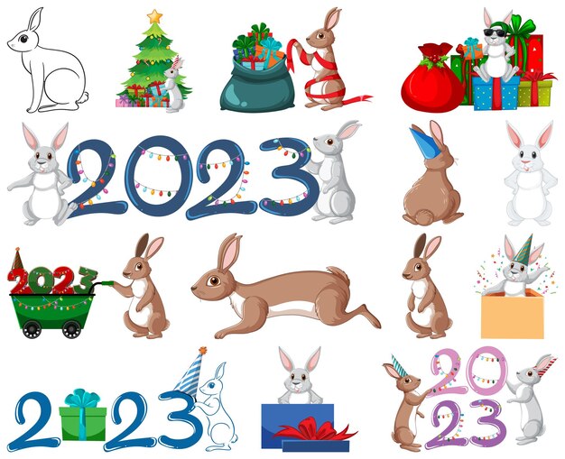 Conjunto de icono de elemento de año nuevo 2023