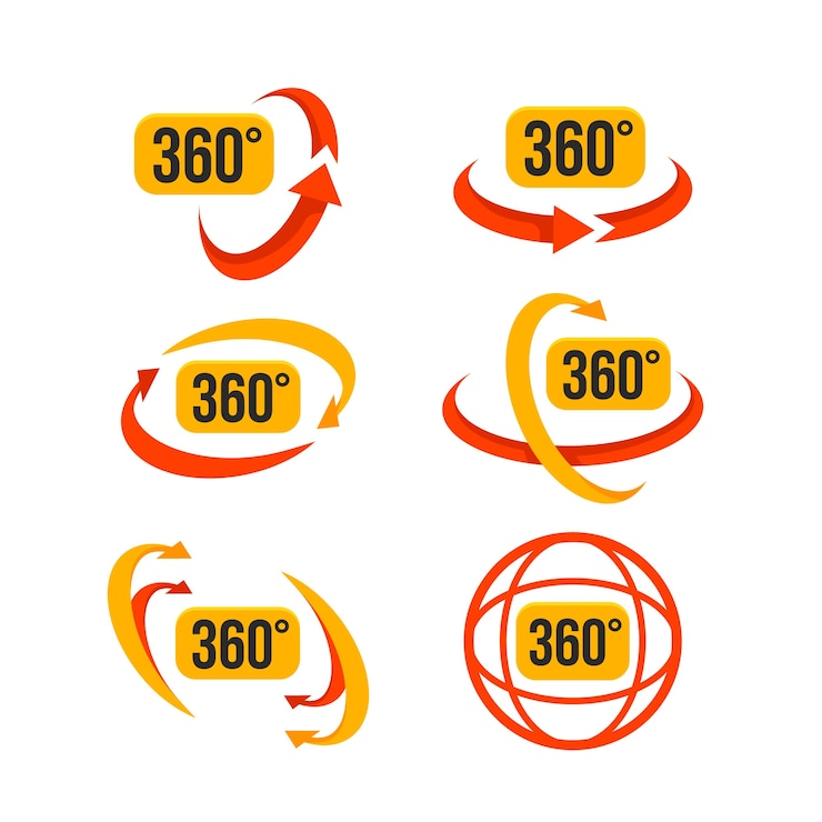 Vector gratuito conjunto de iconos de 360 grados de diseño plano