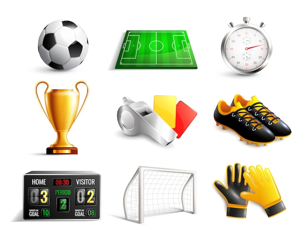 Vector gratuito conjunto de iconos 3d de fútbol