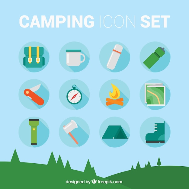 Conjunto de iconos de acampada